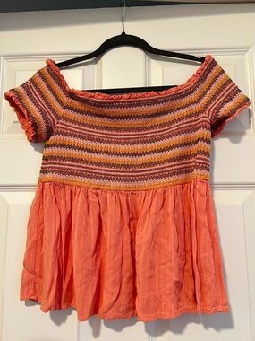 Taylor and Sage Women’s Coral Knit-Yoke Peplum Top-